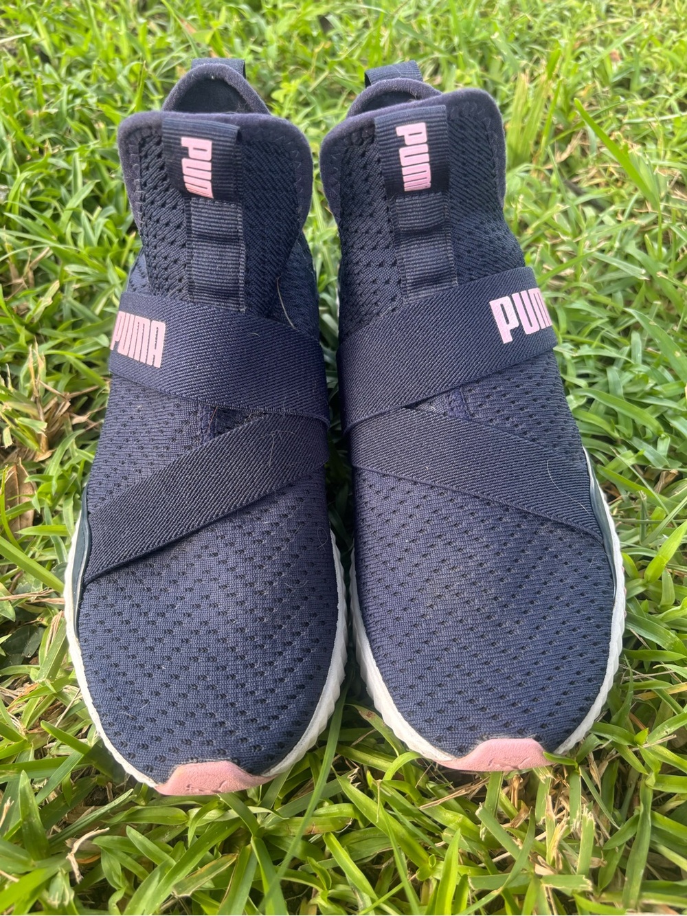 Puma Women’s 8 Navy and Pink Elastic Strap Slip-On Sneakers